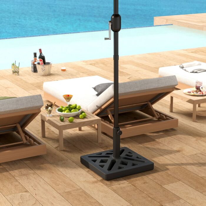 Outsunny Garden Parasol Base, 15kg Hdpe Outdoor Umbrella Stand Parasol Stand With Cut-out Design, Sun Umbrella Base For Deck Poolside, Black