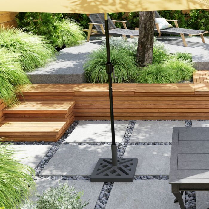 Outsunny Garden Parasol Base, 15kg Hdpe Outdoor Umbrella Stand Parasol Stand With Cut-out Design, Sun Umbrella Base For Deck Poolside, Black