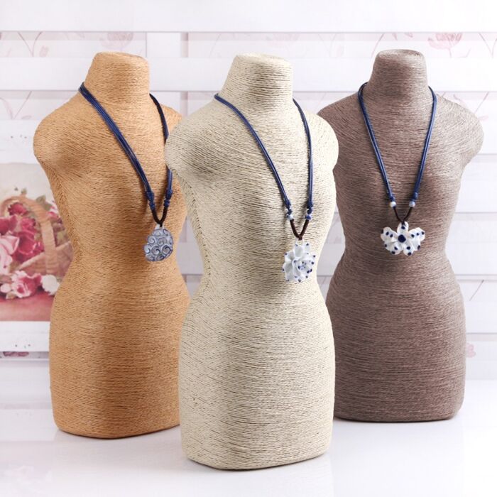 Natural Jewellery Display - Mannequin On Wooden Stand - Cream