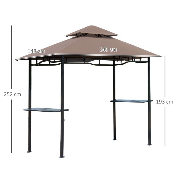 Outsunny 8 Ft Double-tier Bbq Gazebo Grill Canopy Barbecue Tent Shelter Patio Deck Cover - Coffee