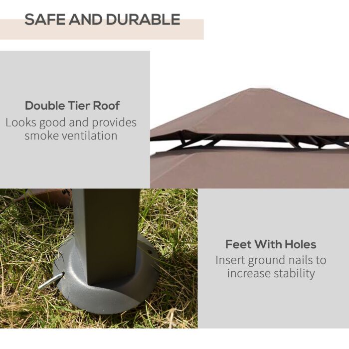 Outsunny 8 Ft Double-tier Bbq Gazebo Grill Canopy Barbecue Tent Shelter Patio Deck Cover - Coffee