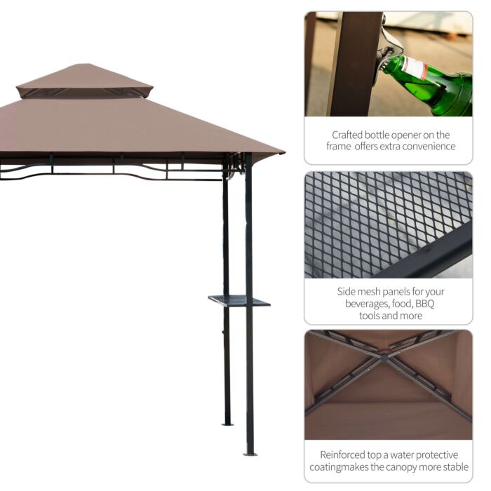 Outsunny 8 Ft Double-tier Bbq Gazebo Grill Canopy Barbecue Tent Shelter Patio Deck Cover - Coffee