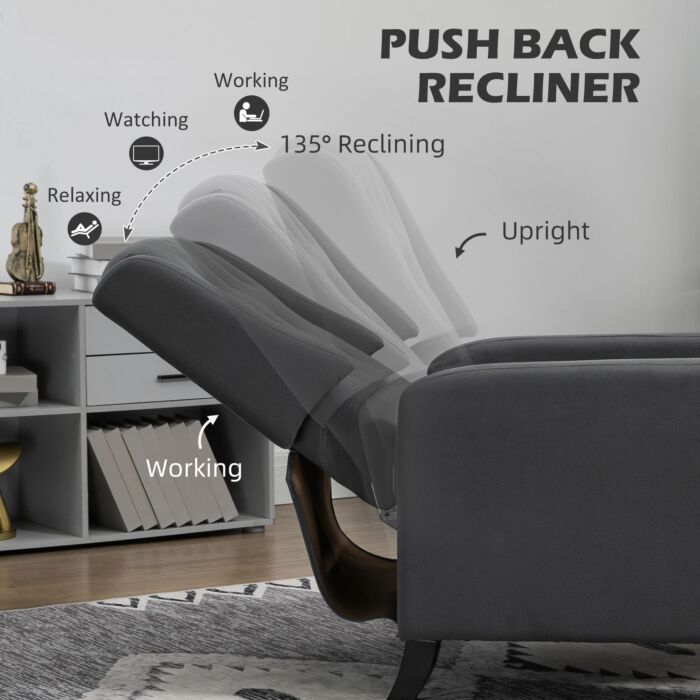 Homcom Wingback Recliner Chair For Home Theater, Button Tufted Microfibre Cloth Reclining Armchair With Leg Rest, Deep Grey