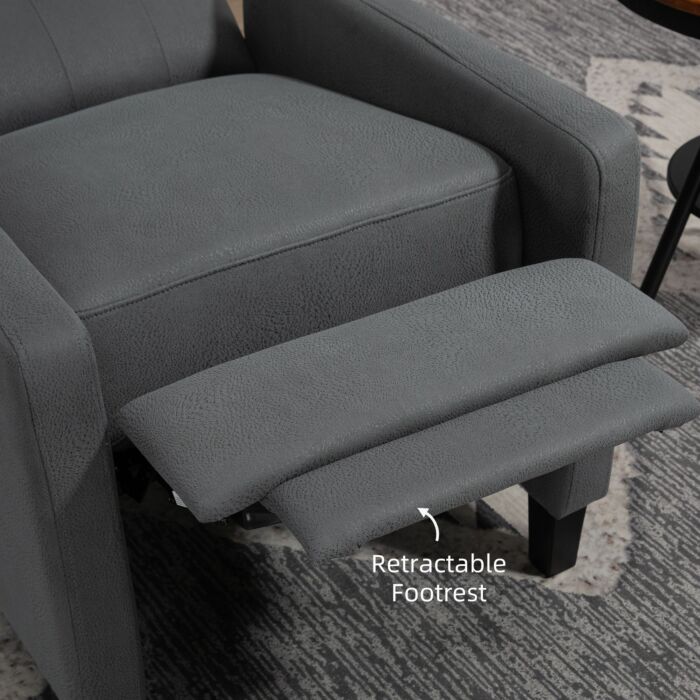 Homcom Wingback Recliner Chair For Home Theater, Button Tufted Microfibre Cloth Reclining Armchair With Leg Rest, Deep Grey
