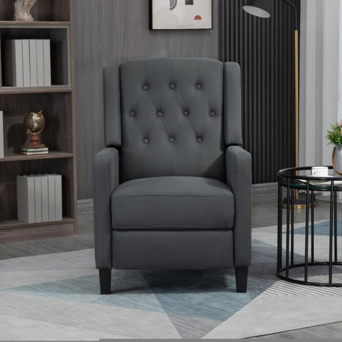 Homcom Wingback Recliner Chair For Home Theater, Button Tufted Microfibre Cloth Reclining Armchair With Leg Rest, Deep Grey