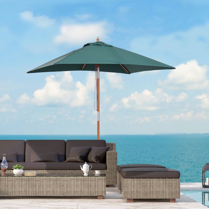 Outsunny Garden Umbrella Patio Umbrella Market Parasol, Outdoor Sunshade 6 Ribs W/ Wood And Bamboo Frame, Brown Green