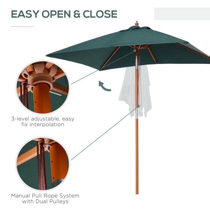Outsunny Garden Umbrella Patio Umbrella Market Parasol, Outdoor Sunshade 6 Ribs W/ Wood And Bamboo Frame, Brown Green