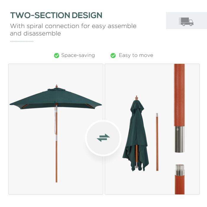 Outsunny Garden Umbrella Patio Umbrella Market Parasol, Outdoor Sunshade 6 Ribs W/ Wood And Bamboo Frame, Brown Green