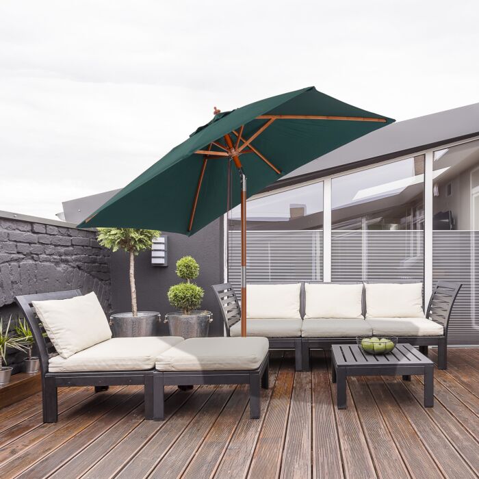 Outsunny Garden Umbrella Patio Umbrella Market Parasol, Outdoor Sunshade 6 Ribs W/ Wood And Bamboo Frame, Brown Green