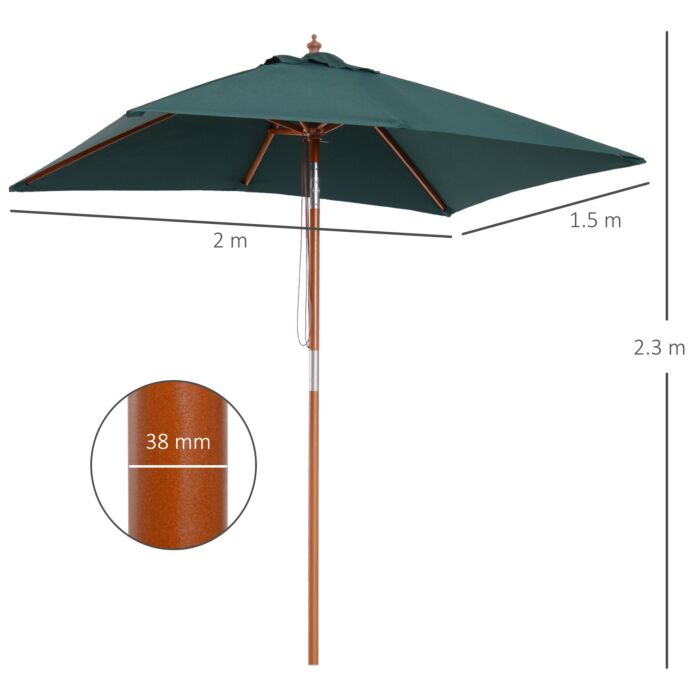 Outsunny Garden Umbrella Patio Umbrella Market Parasol, Outdoor Sunshade 6 Ribs W/ Wood And Bamboo Frame, Brown Green