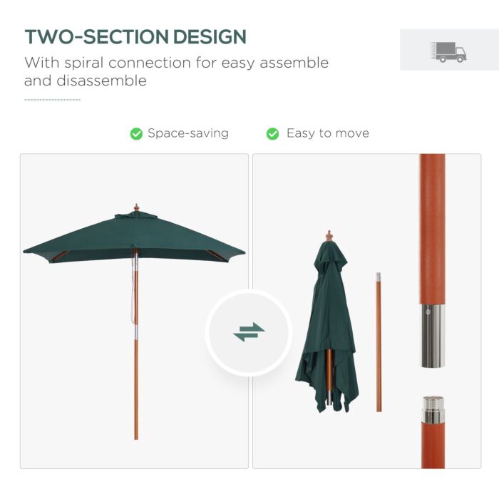 Outsunny Garden Umbrella Patio Umbrella Market Parasol, Outdoor Sunshade 6 Ribs W/ Wood And Bamboo Frame, Brown Green