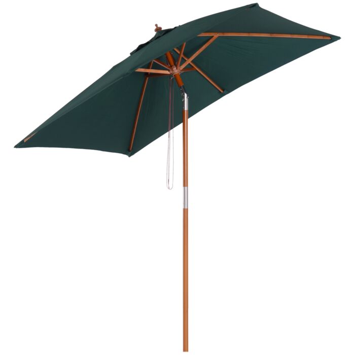 Outsunny Garden Umbrella Patio Umbrella Market Parasol, Outdoor Sunshade 6 Ribs W/ Wood And Bamboo Frame, Brown Green