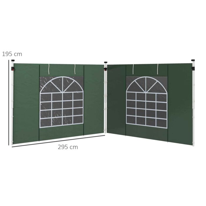 Outsunny Gazebo Side Panels, 2 Pack Sides Replacement, For 3x3(m) Or 3x6m Pop Up Gazebo, With Windows And Doors, Green