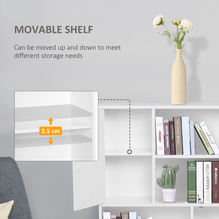 Homcom Sideboard Bookshelf Free Standing Bookcase Shelves Unit Display Storage Cabinet Wooden Leg W/ Two Doors White