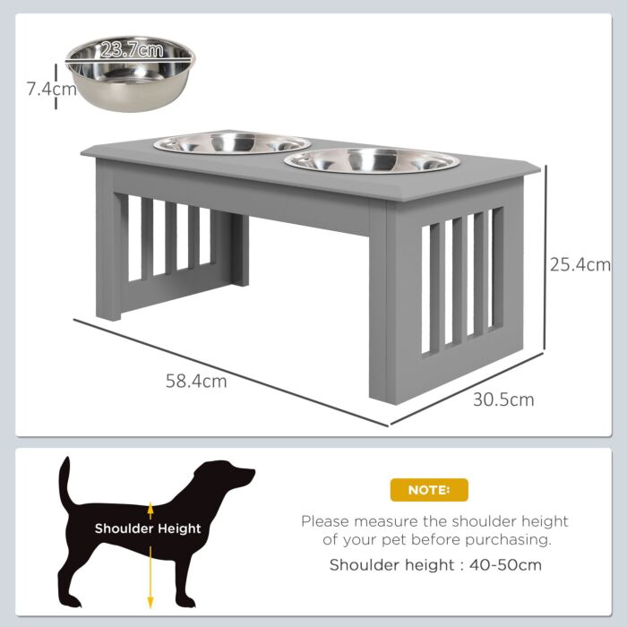 Pawhut Raised Dog Feeding Bowls With Stand, Stainless Steel For Small And Medium Dog, 58l X 31w X 25h Cm - Grey