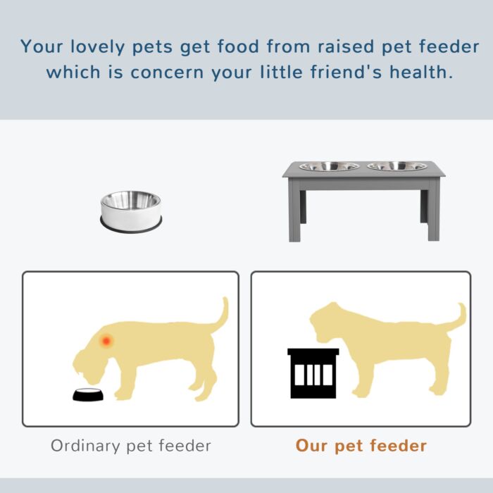 Pawhut Raised Dog Feeding Bowls With Stand, Stainless Steel For Small And Medium Dog, 58l X 31w X 25h Cm - Grey