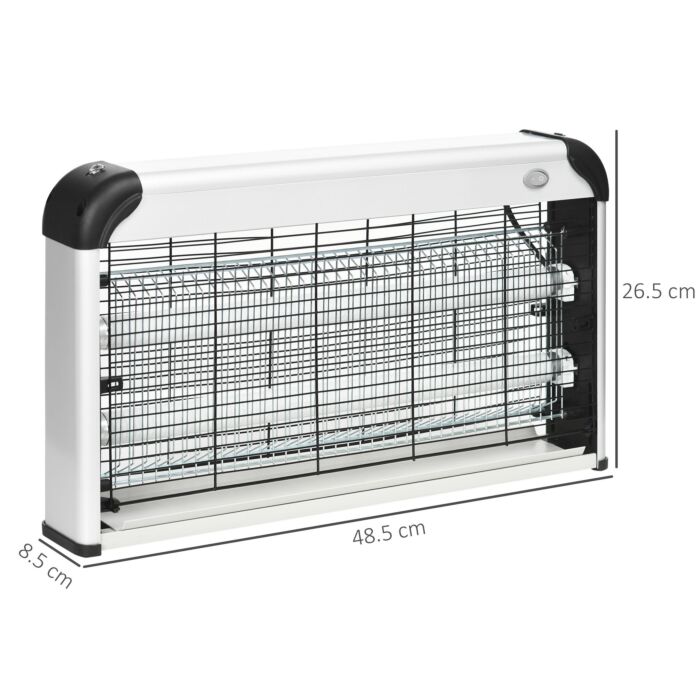 Outsunny Free Standing Wall Hanging 30w Electric Fly Mosquito Killer 60m2 Coverage Electric Fly Zapper, Bug Zapper, Insect Killer Silver