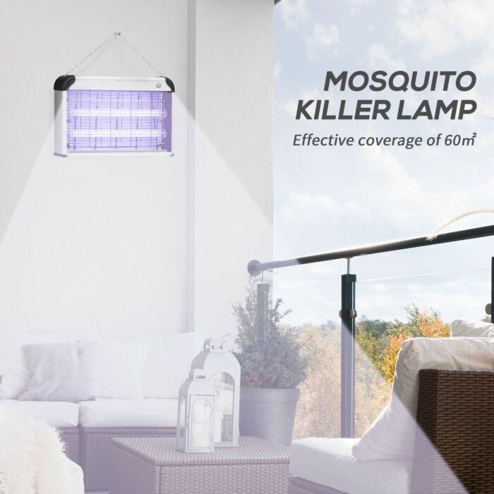 Outsunny Free Standing Wall Hanging 30w Electric Fly Mosquito Killer 60m2 Coverage Electric Fly Zapper, Bug Zapper, Insect Killer Silver