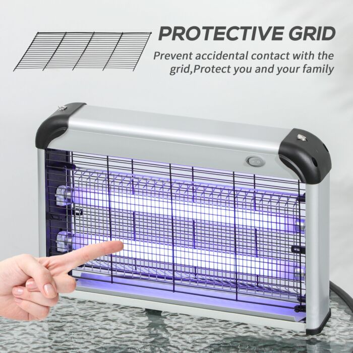 Outsunny Free Standing Wall Hanging 30w Electric Fly Mosquito Killer 60m2 Coverage Electric Fly Zapper, Bug Zapper, Insect Killer Silver