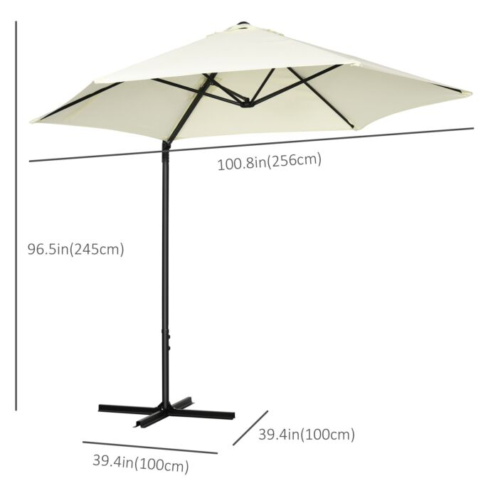 Outsunny 2.5m Garden Cantilever Parasol With 360° Rotation, Offset Roma Patio Umbrella Hanging Sun Shade Canopy Shelter With Cross Base, Beige