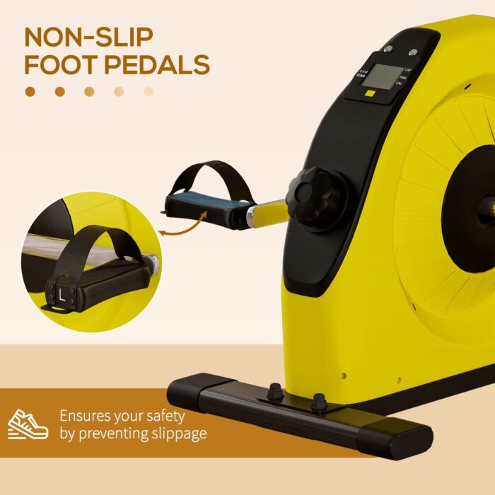Sportnow Mini Exercise Bike, Portable Pedal Exerciser With Lcd Display For Legs And Arms Rehabilitation And Therapy, Yellow