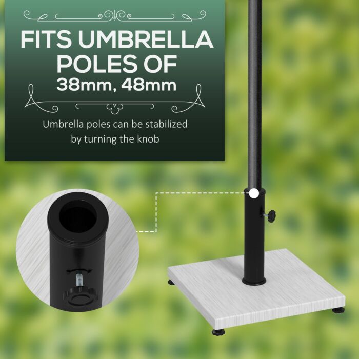 Outsunny 12kg Garden Parasol Base With Adjustable Foot Pad, Concrete Umbrella Stand With Wood Effect Decorative Base And Adjustable Knob