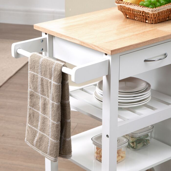 Homcom Kitchen Cart On Wheels With Embossed Door Panel, Utility Kitchen Island With Storage Drawer, White