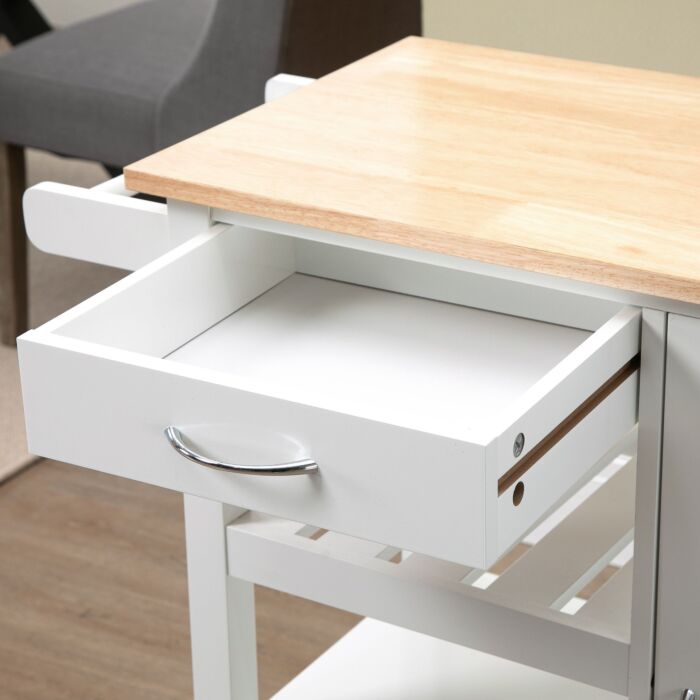 Homcom Kitchen Cart On Wheels With Embossed Door Panel, Utility Kitchen Island With Storage Drawer, White