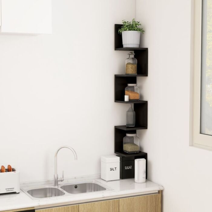 Vidaxl Wall Corner Shelf Black 20x20x127.5 Cm Engineered Wood