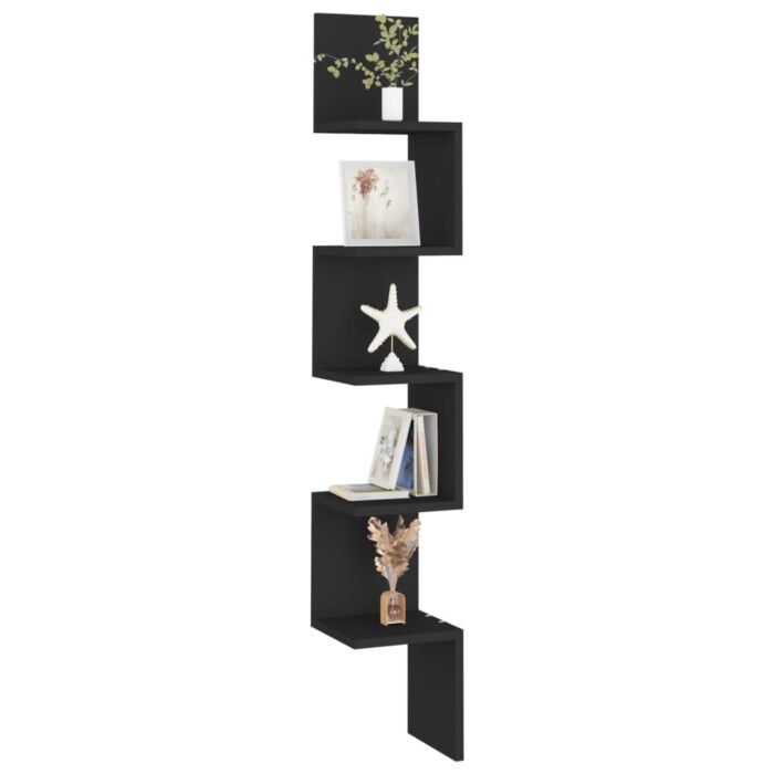 Vidaxl Wall Corner Shelf Black 20x20x127.5 Cm Engineered Wood