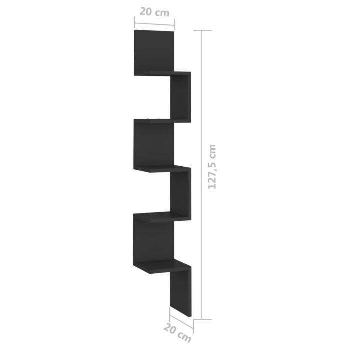 Vidaxl Wall Corner Shelf Black 20x20x127.5 Cm Engineered Wood