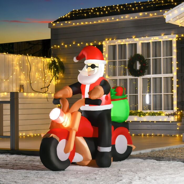 Homcom 5.5ft Christmas Inflatable Santa Claus Riding A Motorcycle Blow Up Decoration Xmas Décor For Garden