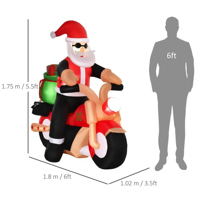 Homcom 5.5ft Christmas Inflatable Santa Claus Riding A Motorcycle Blow Up Decoration Xmas Décor For Garden