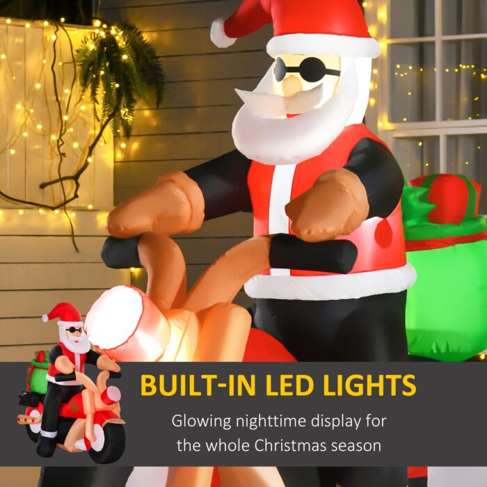 Homcom 5.5ft Christmas Inflatable Santa Claus Riding A Motorcycle Blow Up Decoration Xmas Décor For Garden