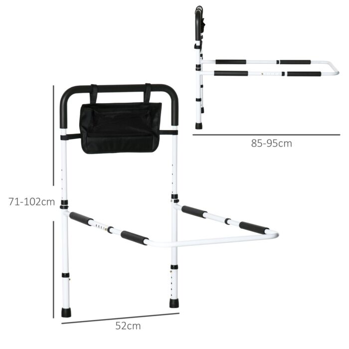 Homcom Safety Bed Rail, Height Adjustable Bed Assist Rail With Storage Pocket, Grab Bar, White
