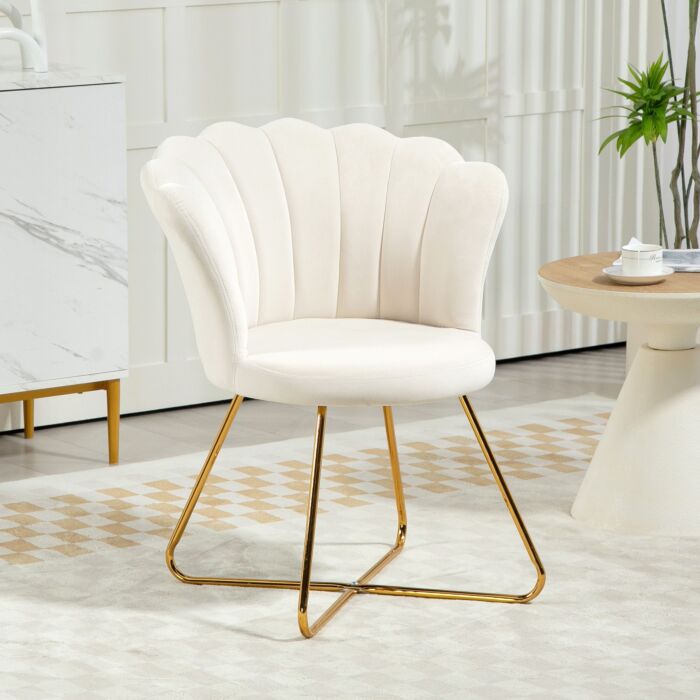 Homcom Velvet-feel Lotus Petal Accent Chair - Cream