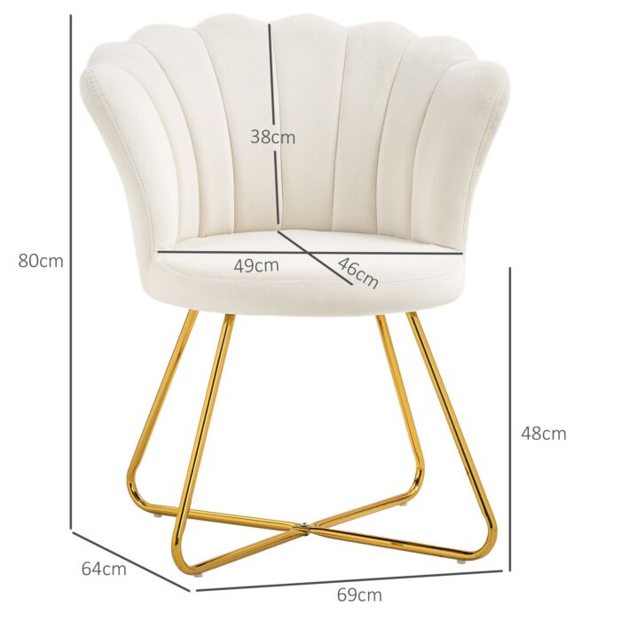 Homcom Velvet-feel Lotus Petal Accent Chair - Cream