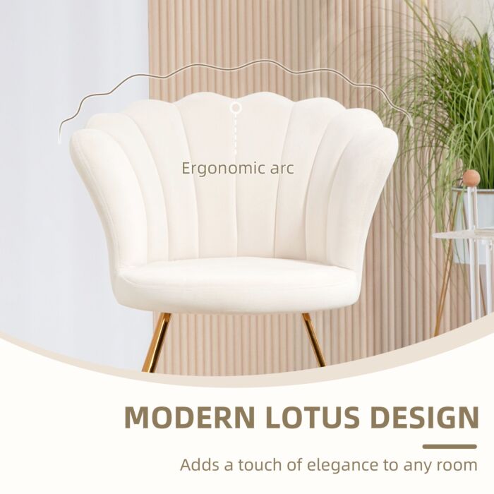 Homcom Velvet-feel Lotus Petal Accent Chair - Cream