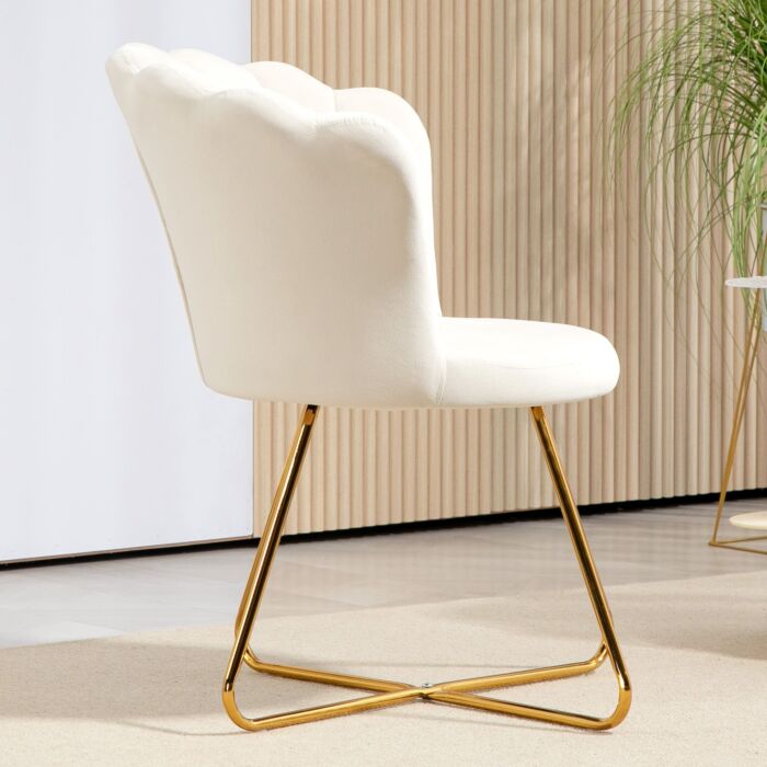 Homcom Velvet-feel Lotus Petal Accent Chair - Cream