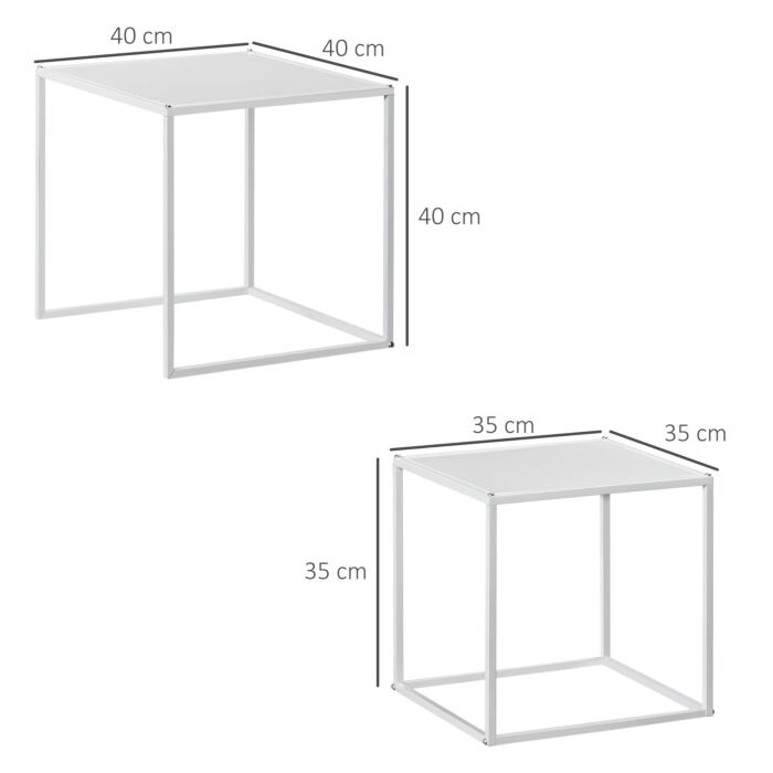 Homcom Square Nesting Coffee Table Set Of 2, Modern Nest Of Tables, Sofa Side Tables With Steel Frame For Living Room, Bedroom, Small Space, White