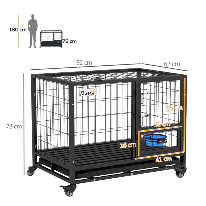 Pawhut Heavy Duty Dog Crate On Wheels W/ Bowl Holder, Removable Tray, Detachable Top, Double Doors For L, Xl Dogs