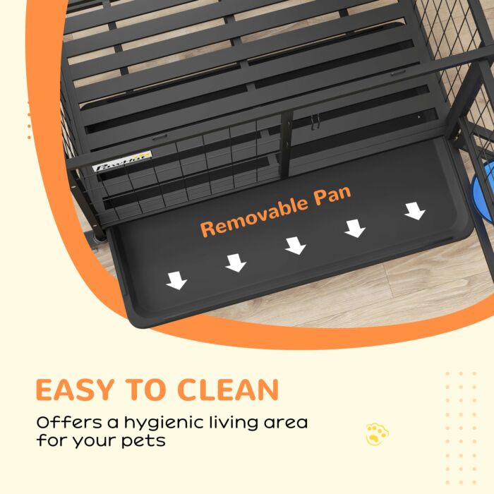Pawhut Heavy Duty Dog Crate On Wheels W/ Bowl Holder, Removable Tray, Detachable Top, Double Doors For L, Xl Dogs