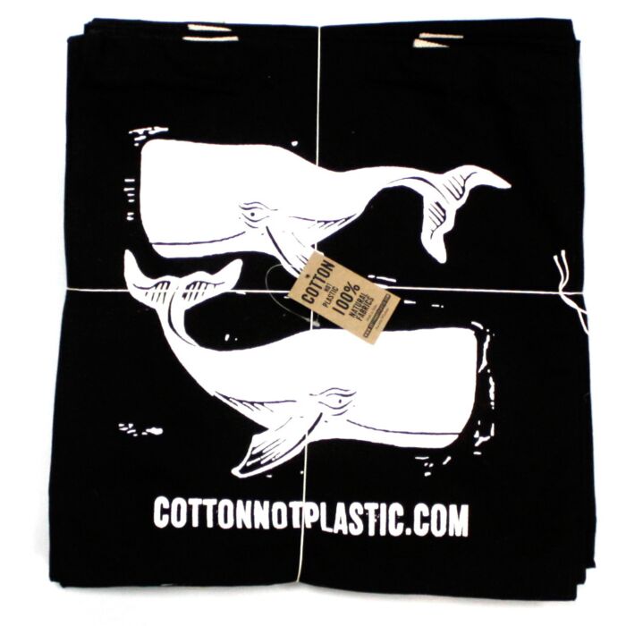 Lrg Black 8oz Cotton Bag 38x42cm - Whales - White