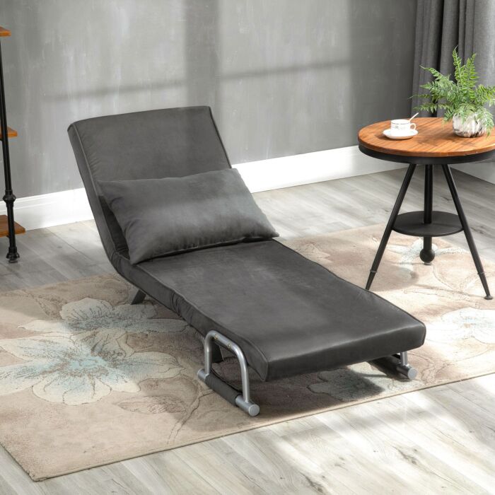 Homcom 2-in-1 Design Single Sofa Bed Sleeper, Foldable Armchair Bed Lounge Couch W/ Pillow, Dark Grey