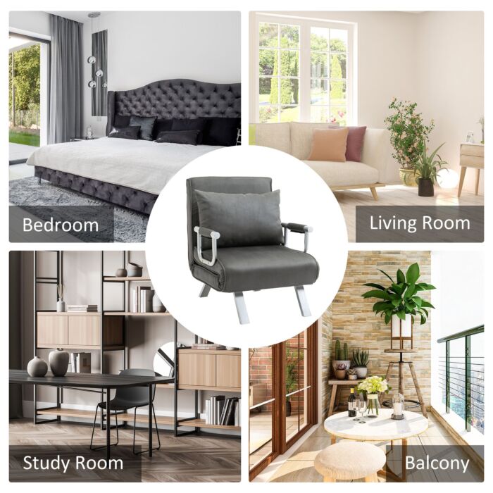 Homcom 2-in-1 Design Single Sofa Bed Sleeper, Foldable Armchair Bed Lounge Couch W/ Pillow, Dark Grey