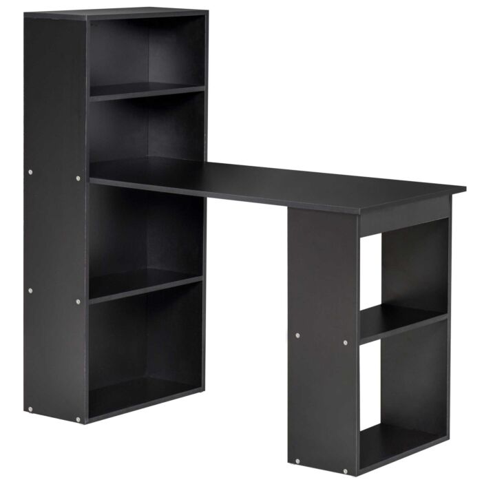 Homcom 120cm Modern Computer Desk Bookshelf Writing Table Workstation Pc Laptop Study Home Office 6 Shelves Black