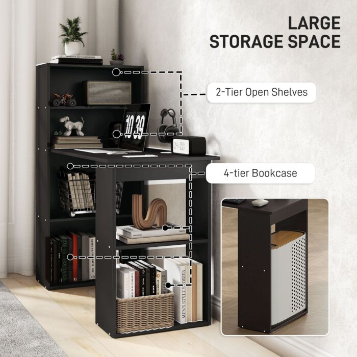 Homcom 120cm Modern Computer Desk Bookshelf Writing Table Workstation Pc Laptop Study Home Office 6 Shelves Black