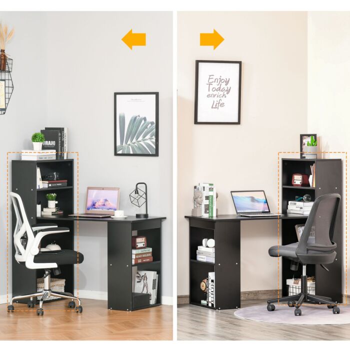 Homcom 120cm Modern Computer Desk Bookshelf Writing Table Workstation Pc Laptop Study Home Office 6 Shelves Black