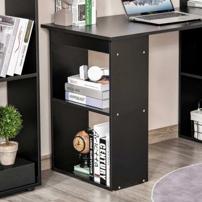 Homcom 120cm Modern Computer Desk Bookshelf Writing Table Workstation Pc Laptop Study Home Office 6 Shelves Black