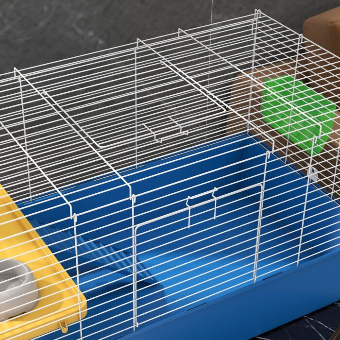 Pawhut Chinchillas Small Rabbit Guinea Pig Small Animal Cage, Pet Playhouse, With Platform, Ramp, 99 X 52 X 53cm, Blue